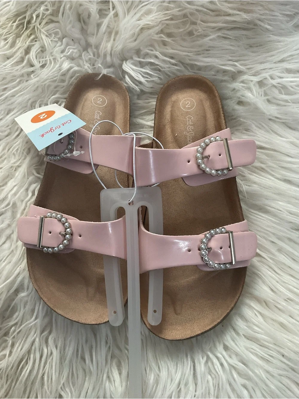 Cat & Jack Pastel Pink Pearl-Buckle Slide Sandals